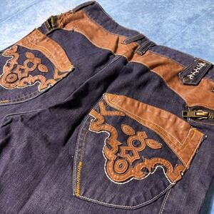 Y2K Antik Denim Gallery Baggy Jorts Shorts Size 31 Leather Embroidered